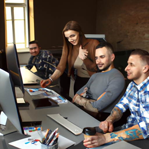 תמונה של צוות של אנשי מקצוע בתחום הפרסום הדיגיטלי שעובד יחד במשרד.