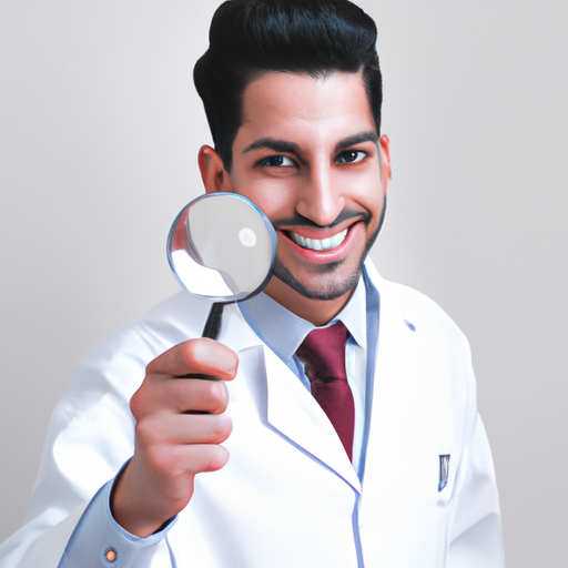 תמונה ברזולוציה גבוהה של רופא עיניים חייכן לבוש במעיל מעבדה ומחזיק בזכוכית מגדלת.