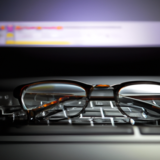תקריב של זוג משקפי ראייה על מסך מחשב נייד הממחיש שירותי אופטומטריה הזמינים באינטרנט.