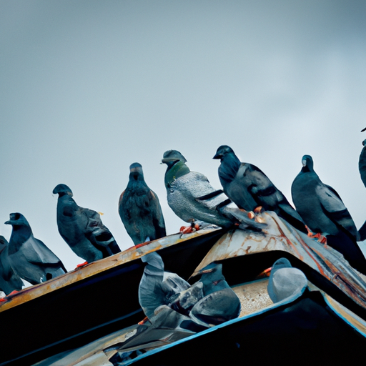 תמונה של קבוצת יונים שנאספה על גג.