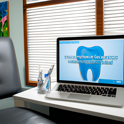 תמונה של משרד רופא שיניים עם מחשב נייד המציג אתר וורדפרס