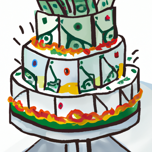 איור של עוגת חתונה ועליה שלטי כסף, המסמל את היתרון הכספי בשימוש בשירותי צדק מדיה