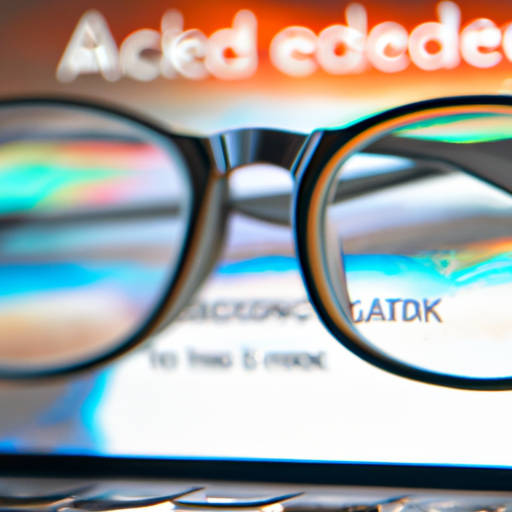 תקריב של זוג משקפיים עם תמונה של מחשב נייד ברקע הממחיש את שירותי הפרסום הדיגיטלי של צדק מדיה.