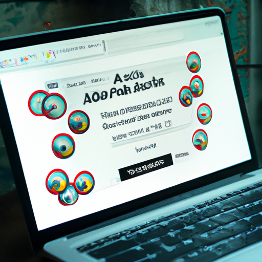 תקריב של מחשב נייד עם דף אינטרנט פתוח של גוגל, המציג מסע פרסום שממוקד על ידי קליקים ובוטים מזויפים.